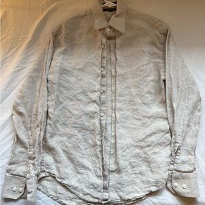 Mens Casual Long-Sleeve Button-Down Shirt - Light Beige 100% Linen
